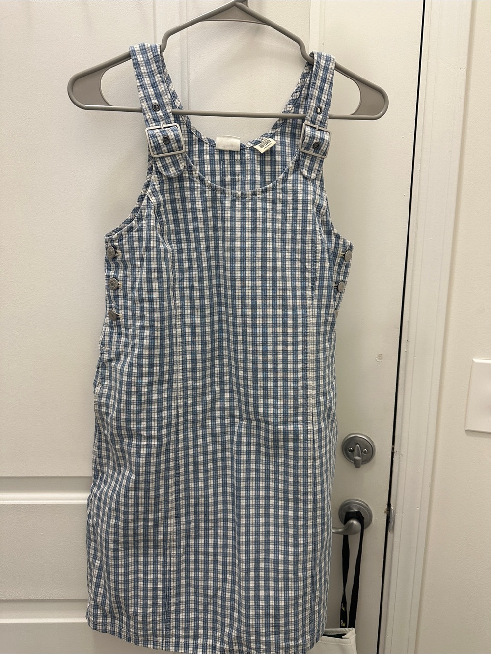 Levi's Aly Sleeveless Jumper Mini Denim Dress Blue White Check Gingham